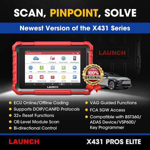 Launch X431 PROS Elite Car Diagnostic Tool for Full System Bidirectional, 32+ Services, ECU Coding..